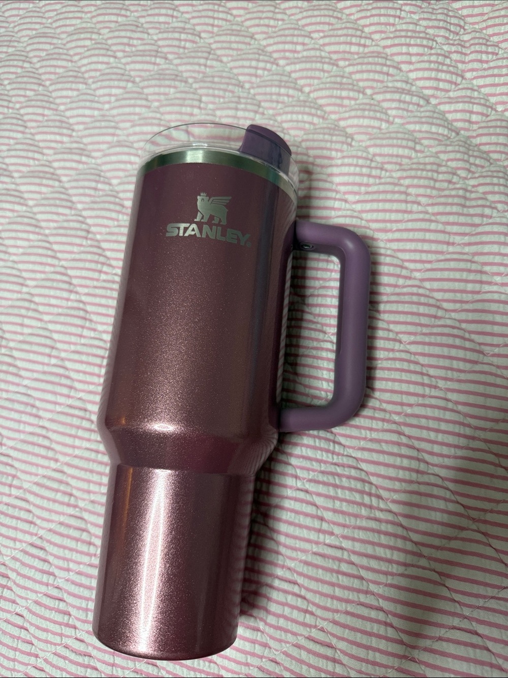 Travel Mug on Pink Bedding